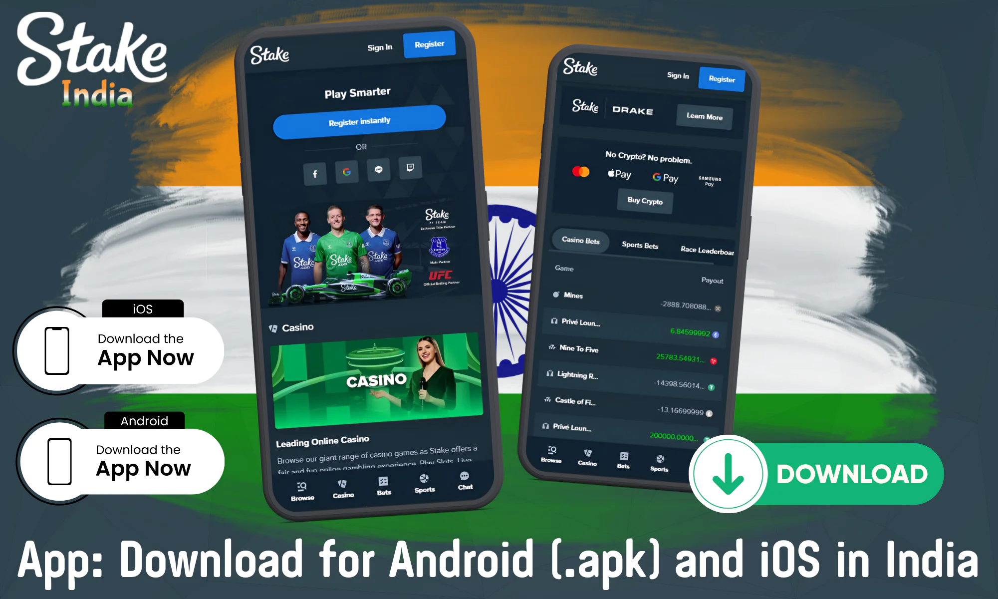 Stake Casino has a specially developed and optimized application for Android and IOS smartphones